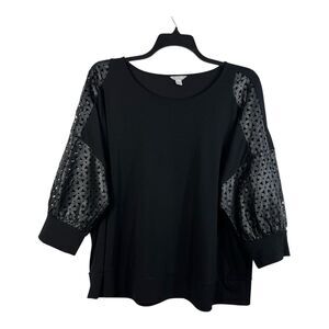 Cato EST 1946 Top Size 18/20 Black Faux Leather Cut Out 3/4 Sleeve Blouse